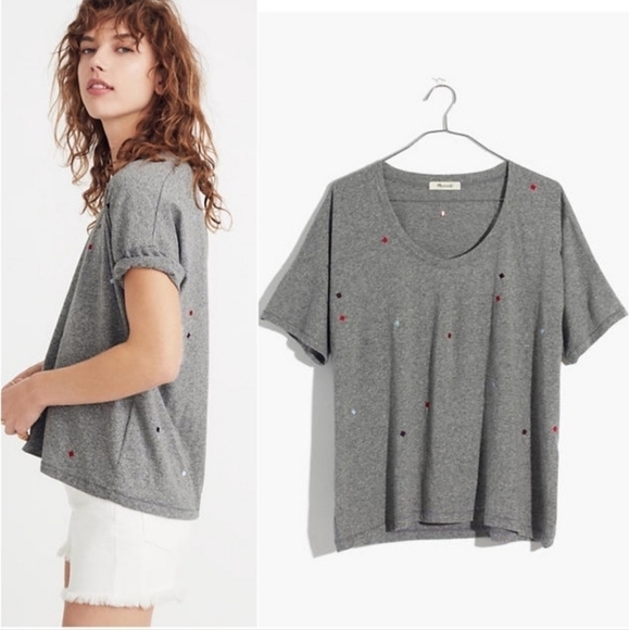 Madewell • Embroidered Squares U-Neck Short Sleeve Tee Women’s Size Small S EUC - Picture 2 of 10
